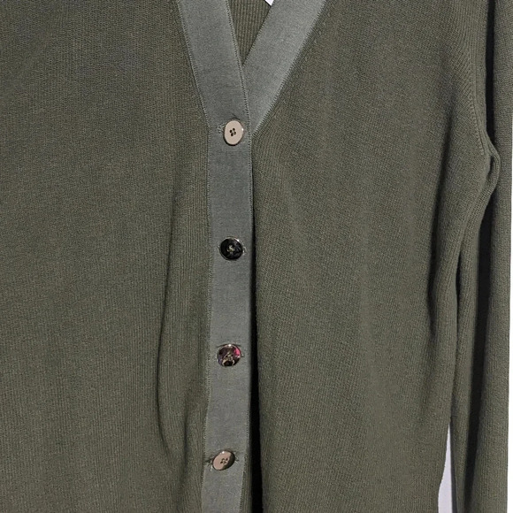 Gretchen Scott Grosgrain Heaven Hi-Lo Cardigan in Olive - Picture 3 of 8